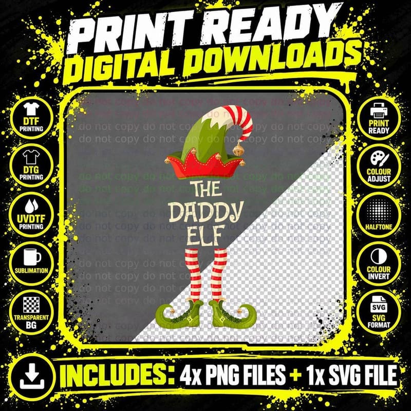 Daddy Elf Group Family Elves Christmas Party Pajama Png SVG Digital Bundle