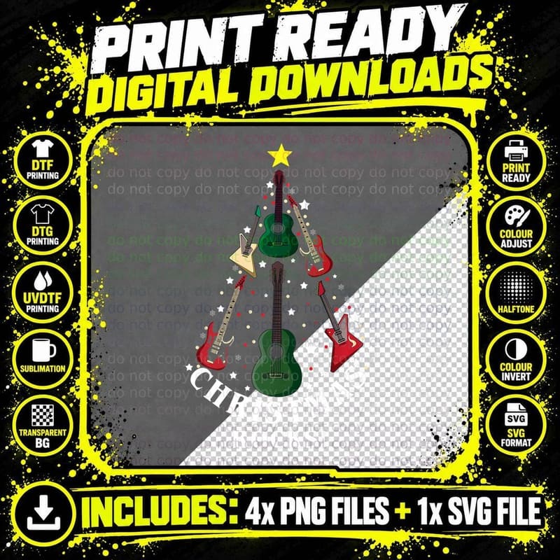 December Christmas Rocks Guitar Rocker Music Love Png SVG Digital Bundle