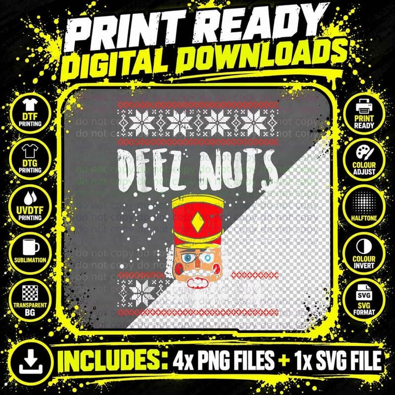 Deez Nuts Nutcracker Funny Ugly Christmas Sweater Meme Png SVG Digital Bundle