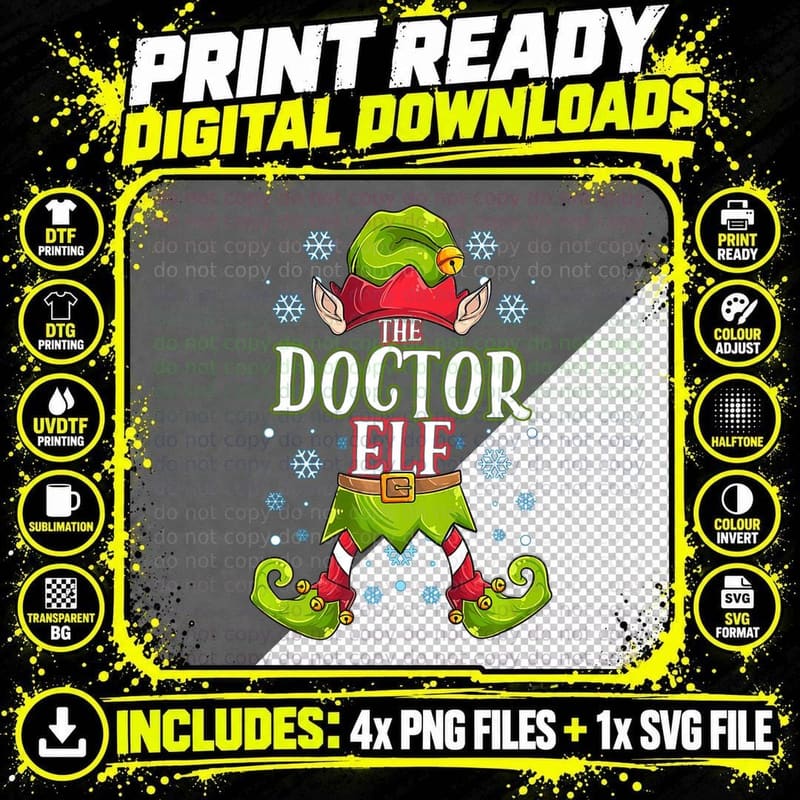 Doctor Elf Matching Family Group Christmas Party T-Shirt Png SVG Digital Bundle