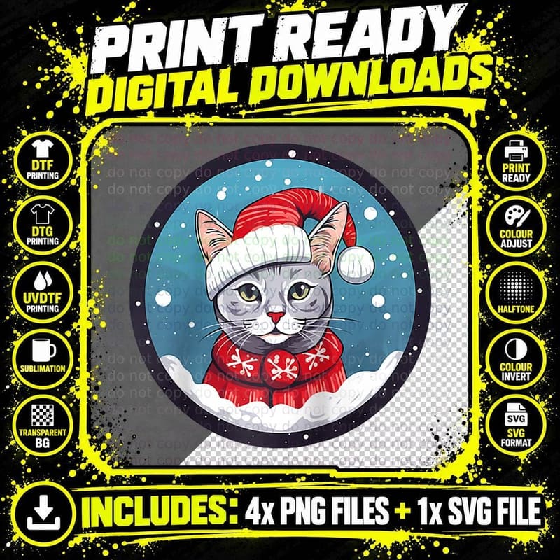 Egyptian Mau Cat, Christmas Ornament, Love Cats Png SVG Digital Bundle
