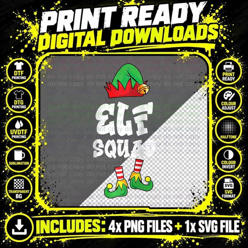 Elf Squad Christmas Matching, Family Holiday Squad Png SVG Digital Bundle