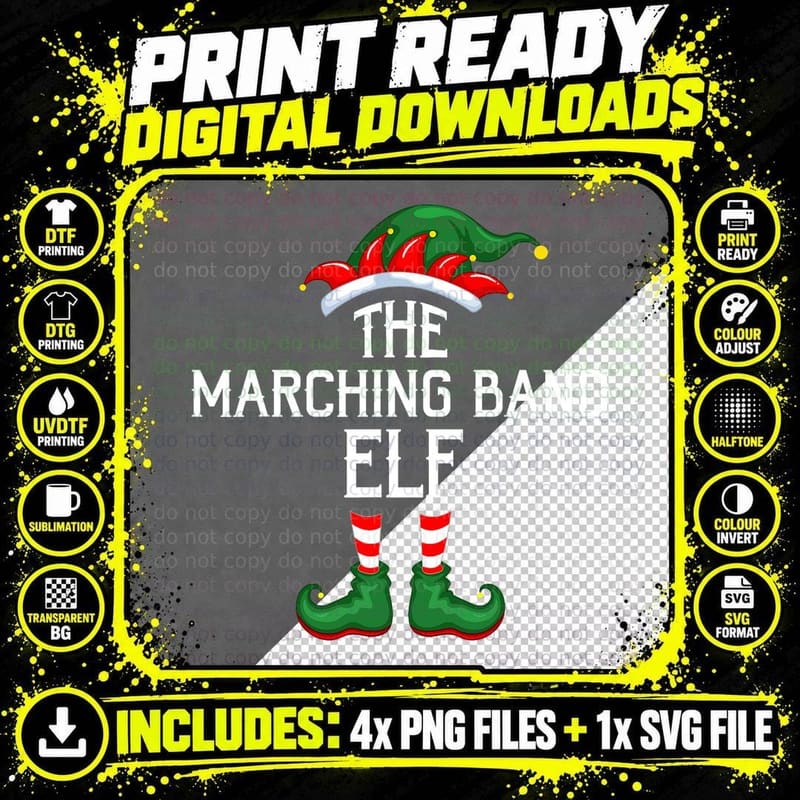 Elf Squad Family Matching the Marching Band Elf Png SVG Digital Bundle