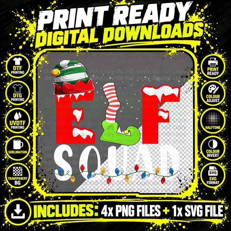 Elf Squad Preschool Teacher for Women Christmas Png SVG Digital Bundle