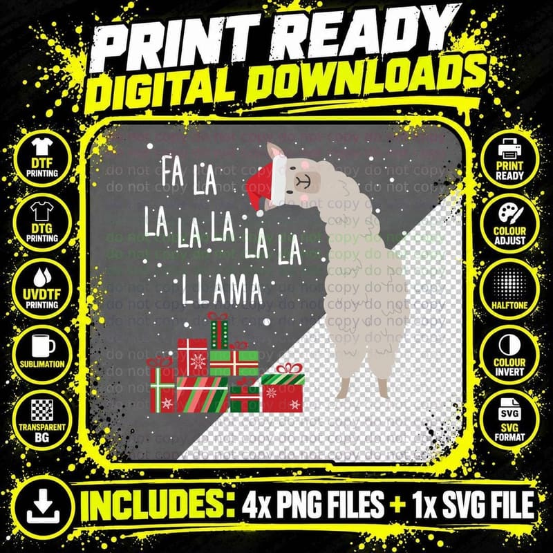 Fa La La Llama - Llama Christmas, Xmas Present Png SVG Digital Bundle