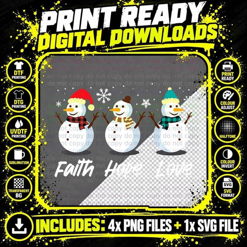 Faith Hope Love Snowman Christmas Pajama Cute Png SVG Digital Bundle