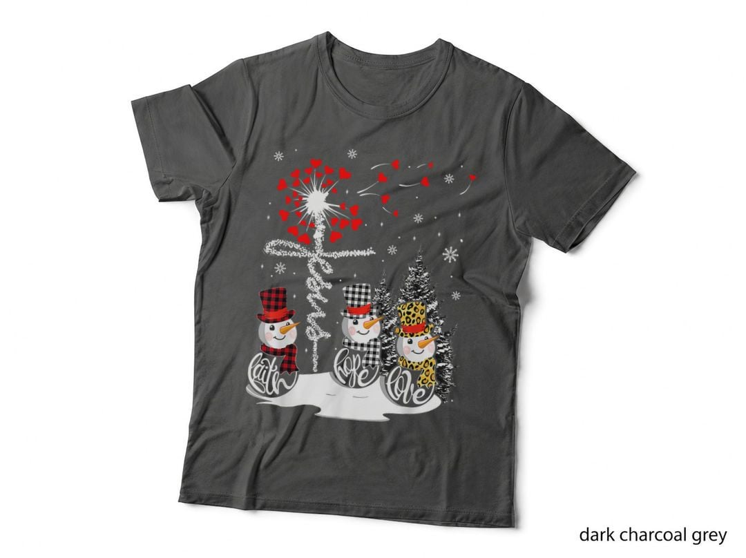 Faith Hope Love Snowman Jesus Cute Christmas Tree Dandelion T-Shirt