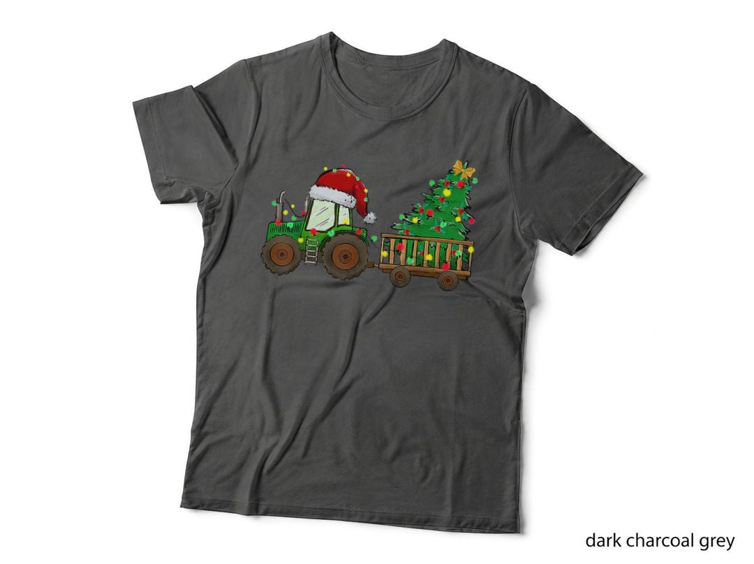 Farm Tractor Christmas Lights Tree Santa Hat Funny Family T-Shirt