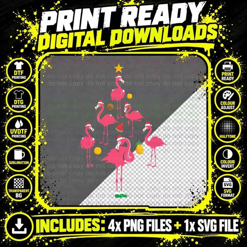 Flamingo Christmas Tree Christmas in July Summer Png SVG Digital Bundle
