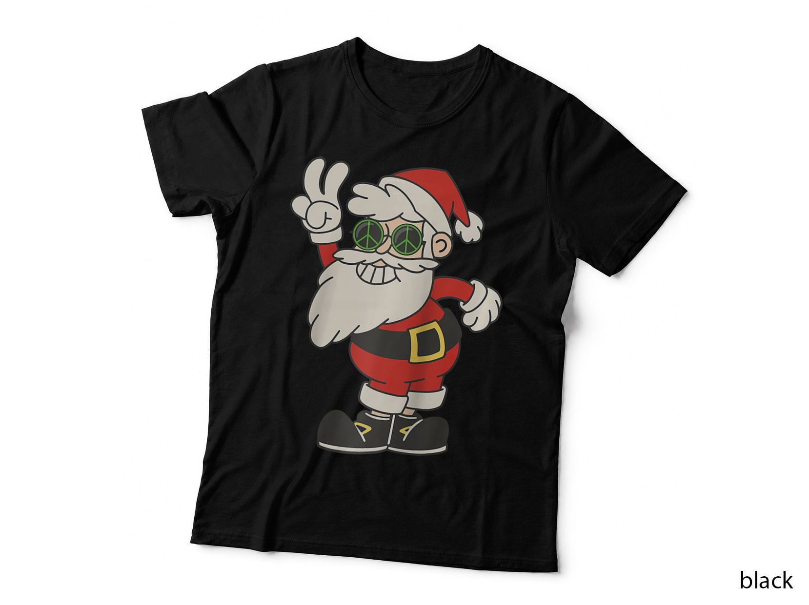 Funny Christmas Peace Love Hippie Santa Claus, Holiday Festive T-Shirt