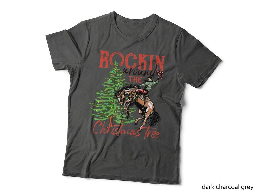 Funny Cowboy Horsing Rocking Around Christmas Tree, Festive Holiday T-Shirt