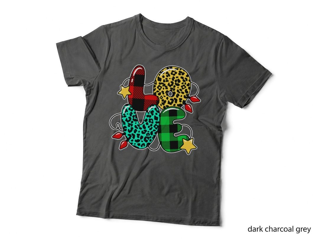 Funny Leopard Plaid Love Christmas Print Letter Xmas Lights T-Shirt