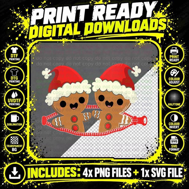 Gingerbread Twins Fun Christmas Pregnancy Announcement Png SVG Digital Bundle