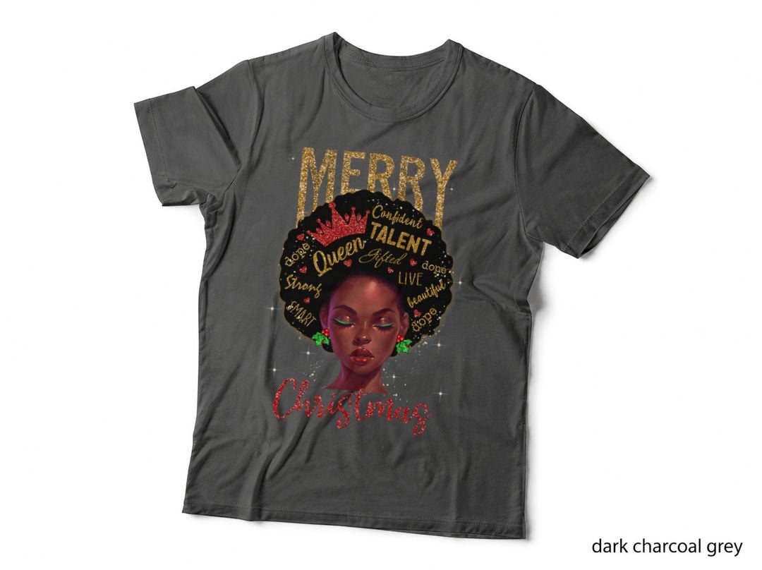 Glitter Merry Christmas African American Women Xmas Pajamas T-Shirt