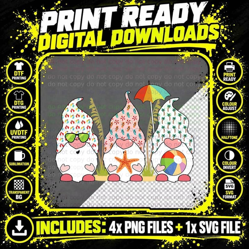 Gnome Christmas in July Cool Summer Tropical Beach Png SVG Digital Bundle