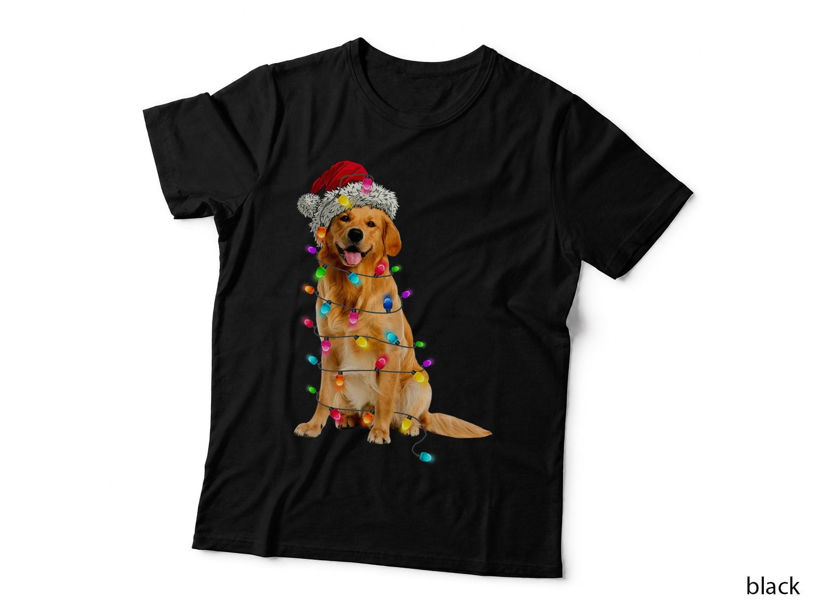 Golden Retrievers Christmas Lights Hat Santa Dog Lover T-Shirt