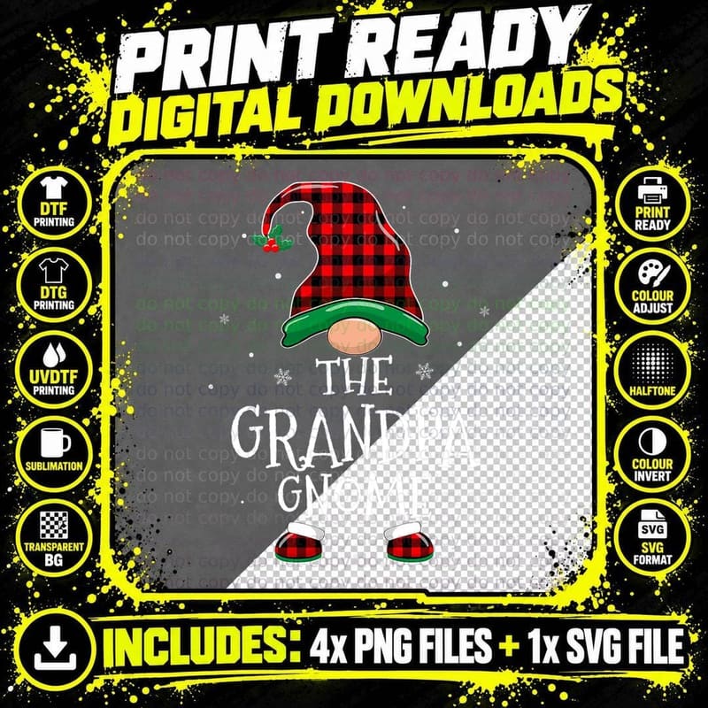 Grandpa Gnome Xmas Family Matching Plaid Christmas Png SVG Digital Bundle