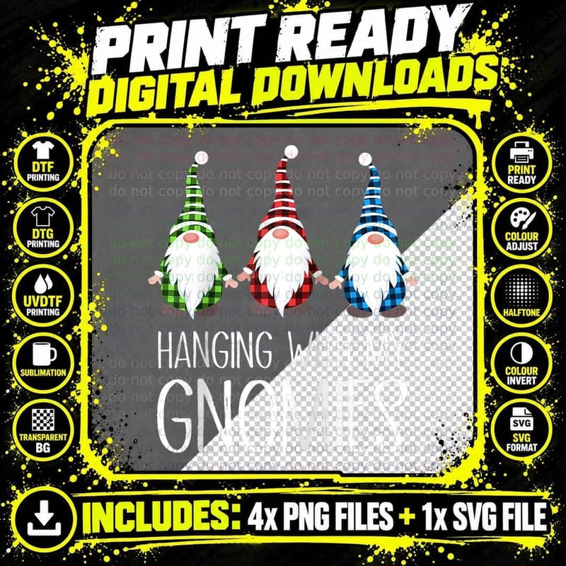 Hanging with My Gnomies Funny Christmas Pun Gnome Png SVG Digital Bundle