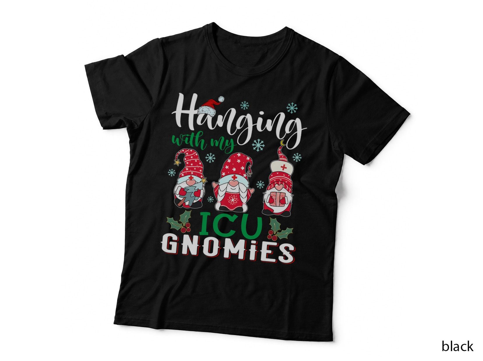Hanging with My ICU Gnomies Nurse Christmas Santa Hat T-Shirt