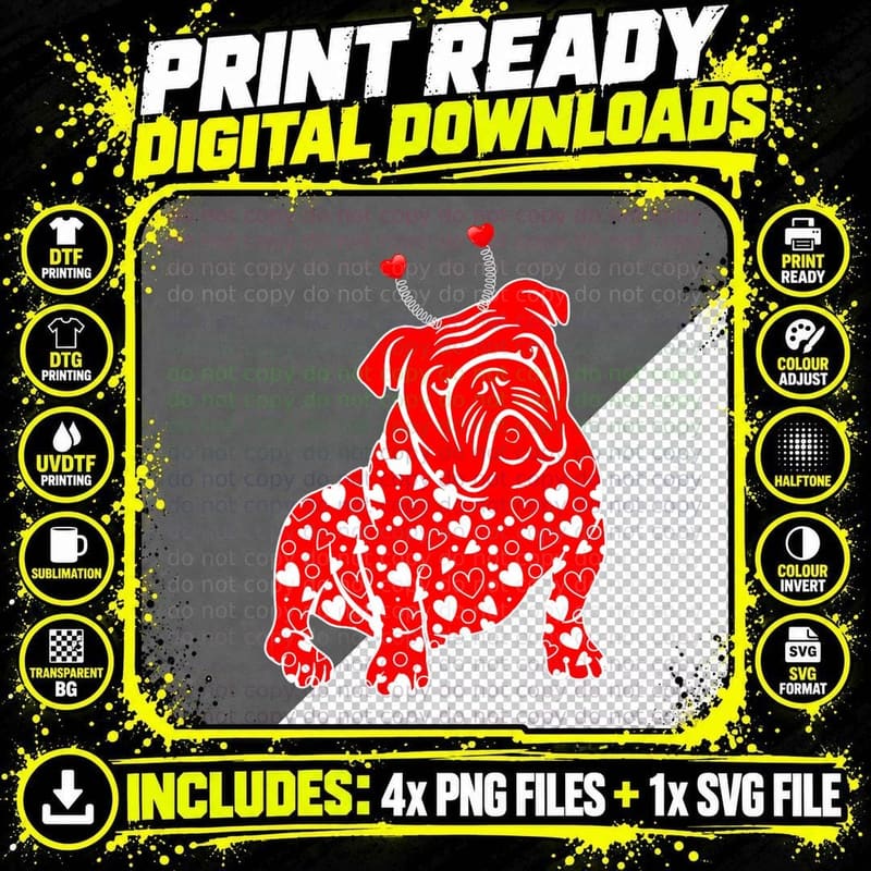 Heart English Bulldog Dog Lover Christmas Valentines Day Png SVG Digital Bundle
