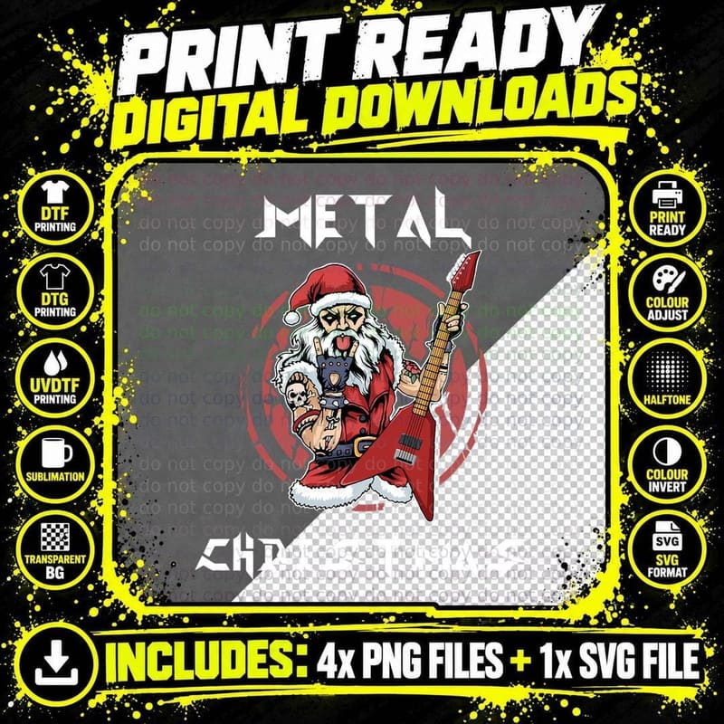 Heavy Metal Christmas Santa Rock Music Rock Music T-Shirt Png SVG Digital Bundle