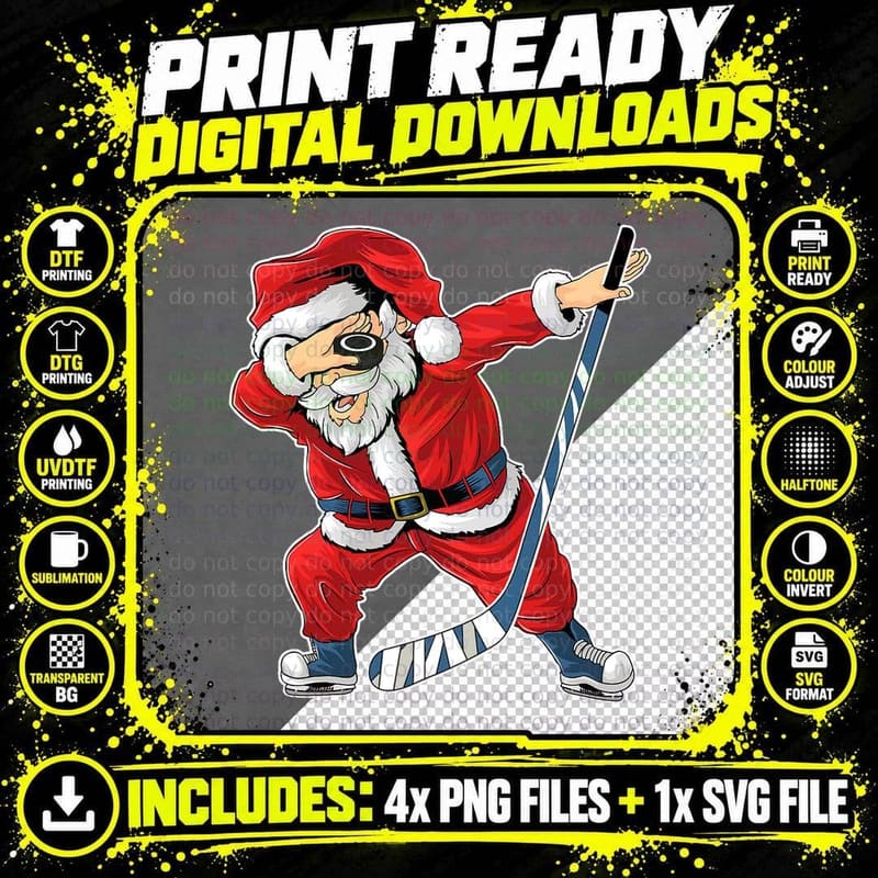 Ice Hockey Dabbing Santa Claus Hockey Player Christmas Png SVG Digital Bundle