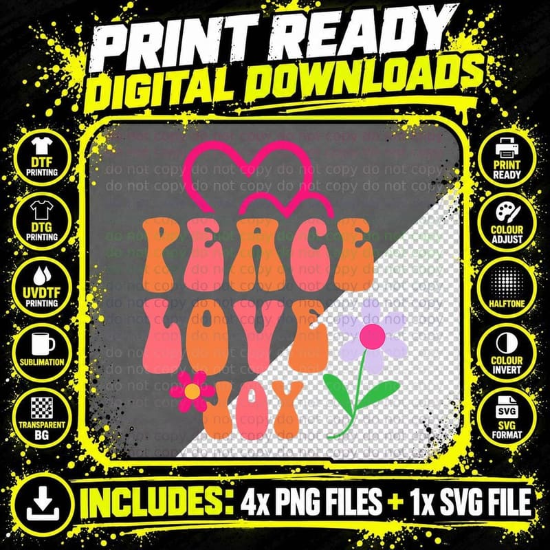 Joy Hope Love Peace Christmas Family Matching Groovy Png SVG Digital Bundle