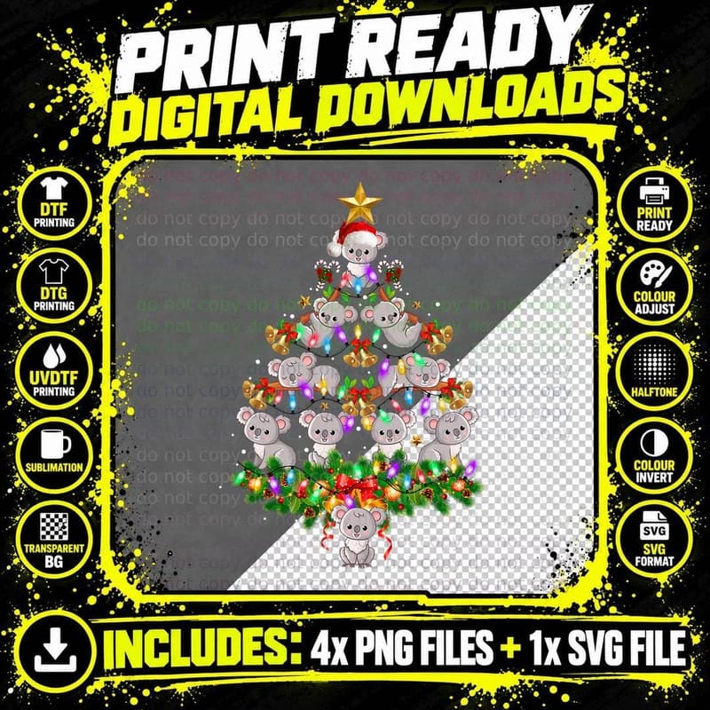 Koala Ornament Decoration Christmas Tree Tee Xmas Gifts Png SVG Digital Bundle