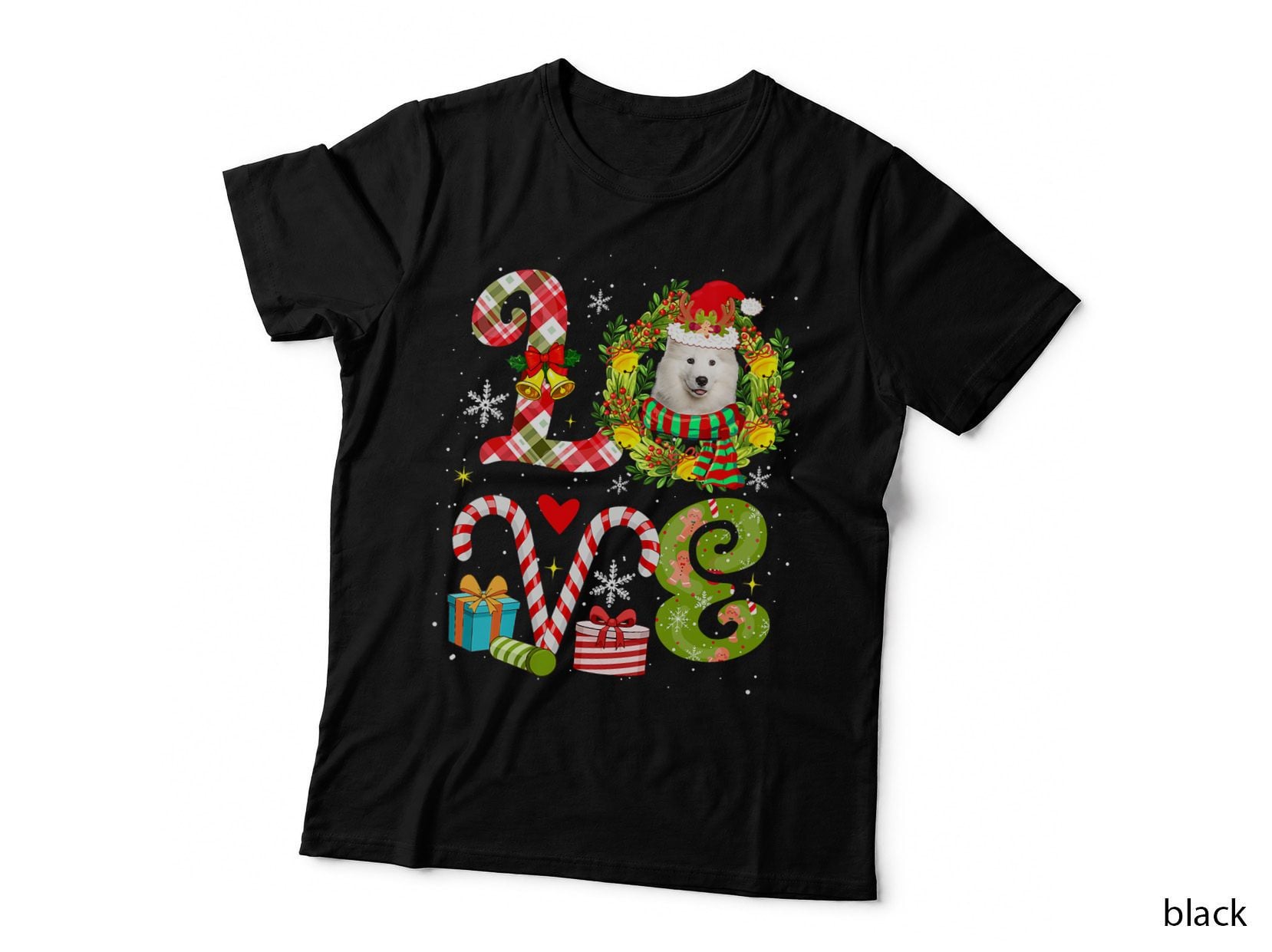 LOVE Christmas Samoyed Wearing Santa Hat Dog Owner Lover T-Shirt