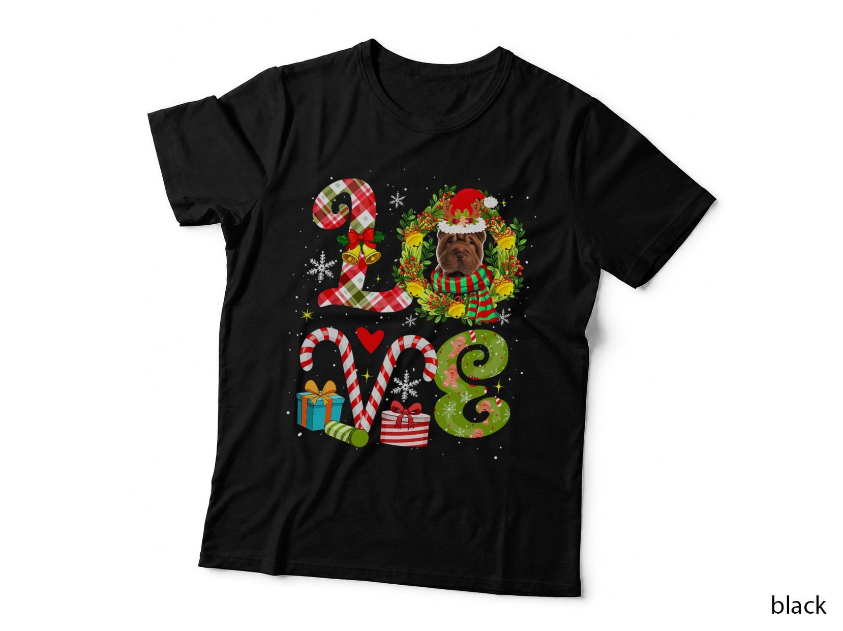 LOVE Christmas Shar Pei Wearing Santa Hat Dog Owner Lover T-Shirt
