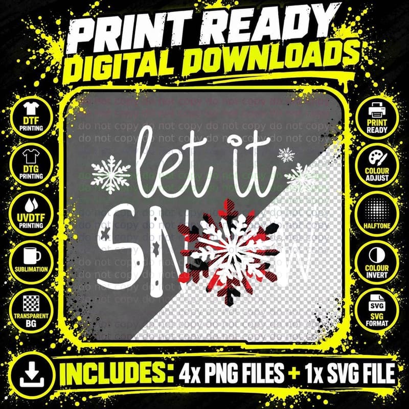 Let It Snow Cute Christmas Winter Buffalo Plaid Png SVG Digital Bundle