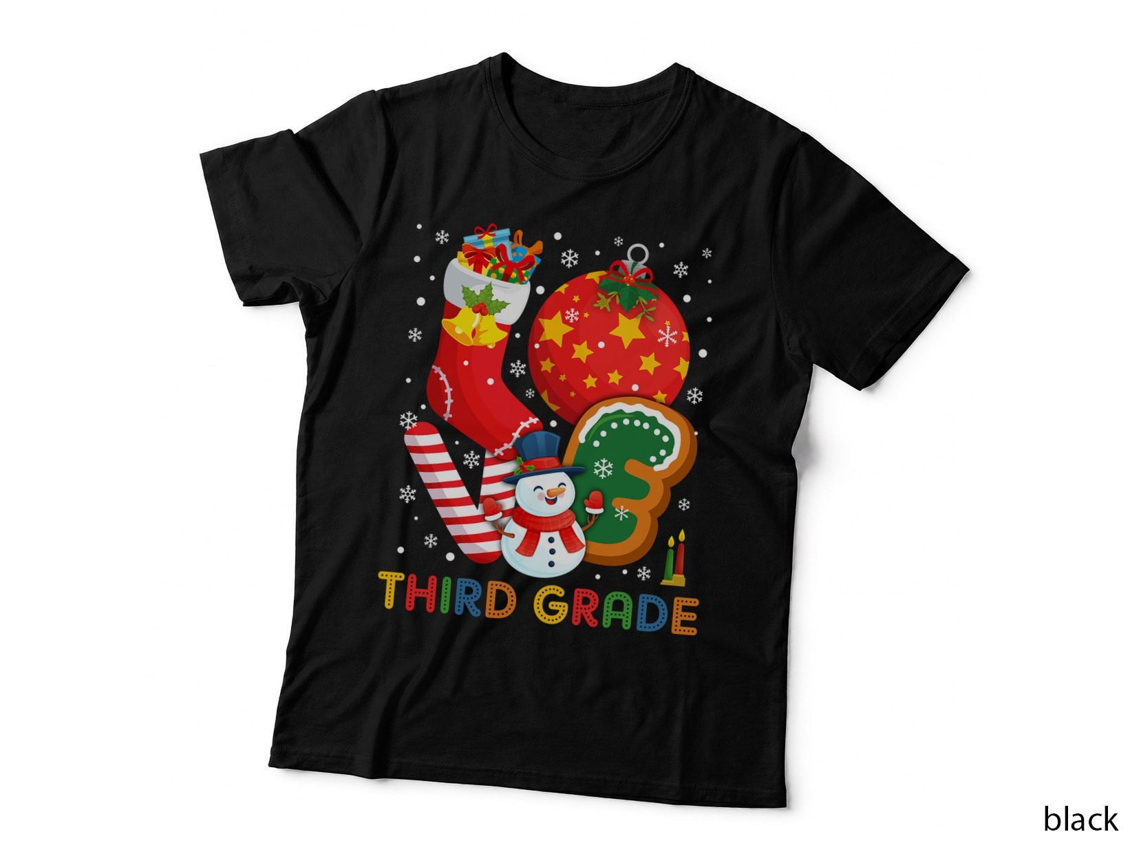 Love 3rd Third Grade Christmas Snowman Teacher Students T-Shirt