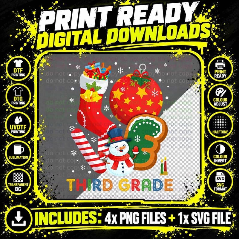 Love 3rd Third Grade Christmas Snowman Teacher Students Png SVG Digital Bundle