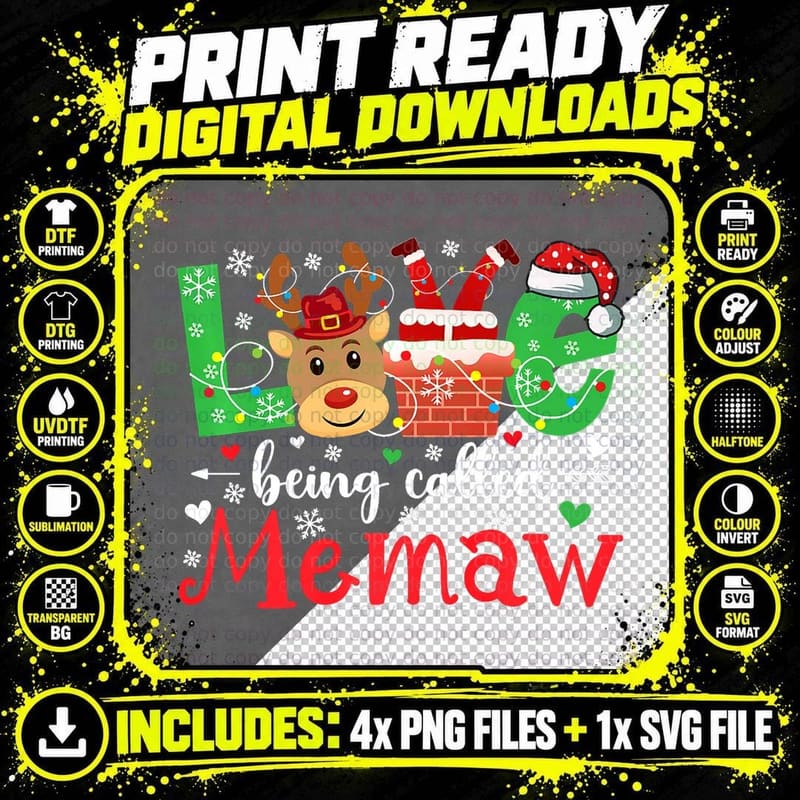 Love Being Called Memaw Christmas Grandma Xmas Png SVG Digital Bundle