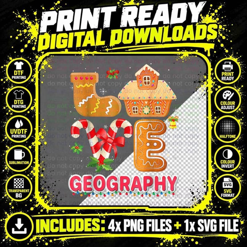 Love Geography Christmas Gingerbread Man Teacher Sweater Png SVG Digital Bundle