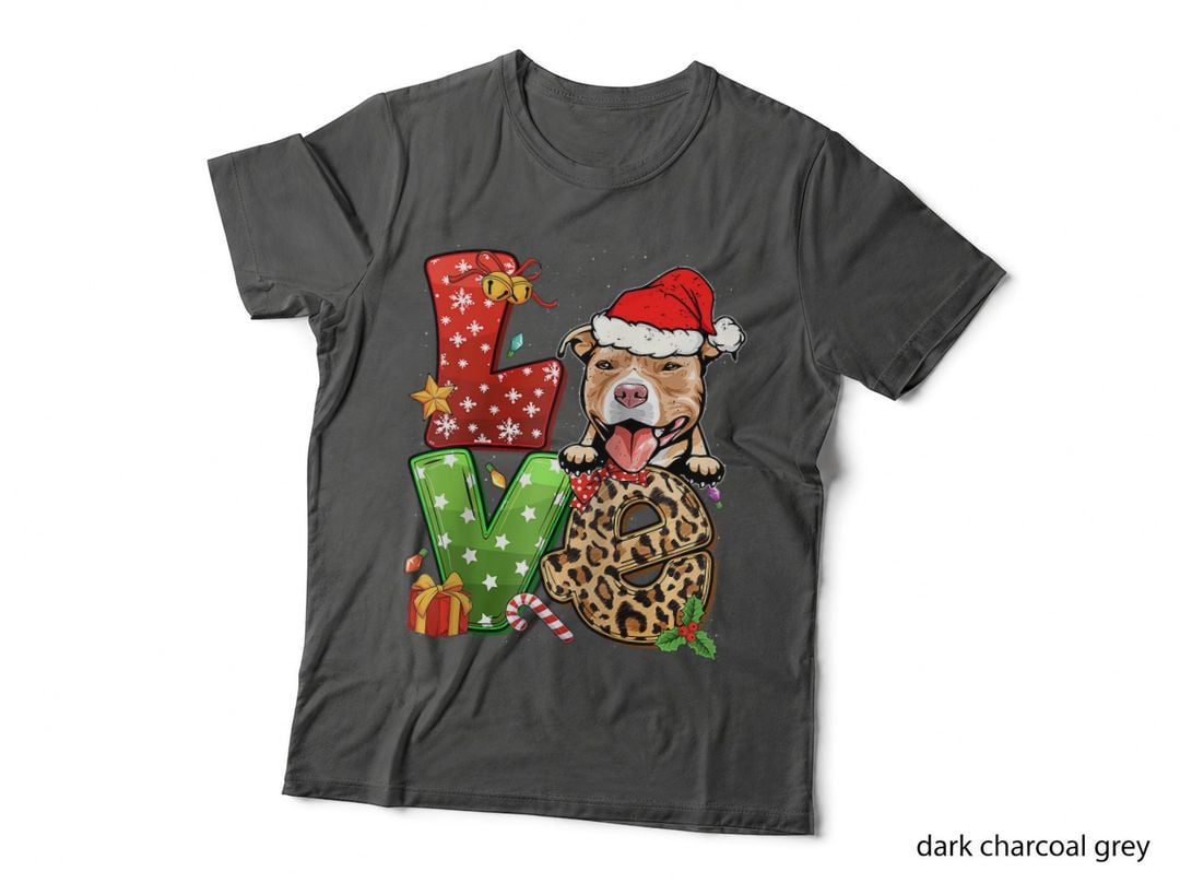 Love Pittbull Christmas Tree Lights Dog Lover Santa, Festive Holiday T-Shirt