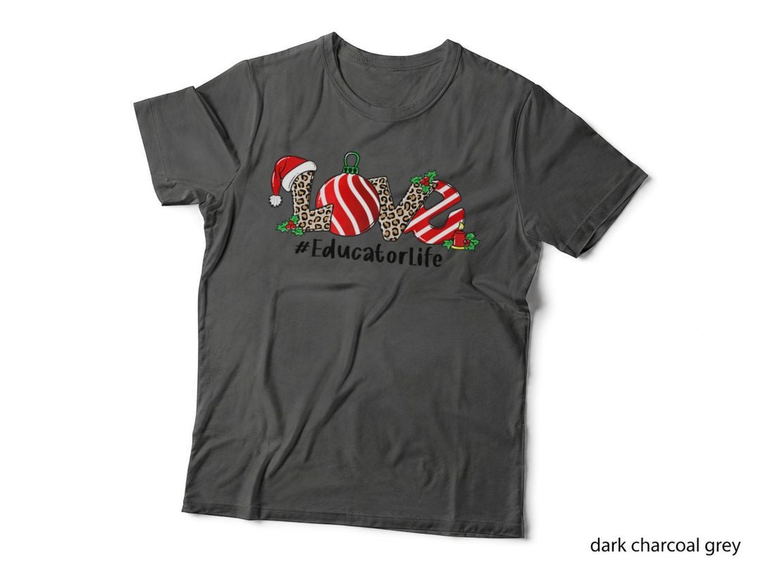 Love Xmas Leopard Plaid Christmas Educator Lover, Festive Holiday T-Shirt