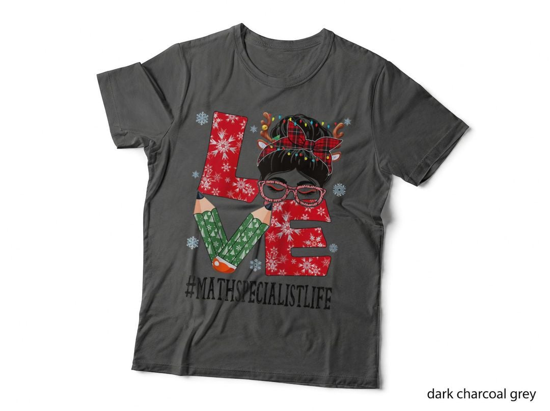 Math Specialist Love Christmas Woman Messy Bun, Festive Holiday T-Shirt