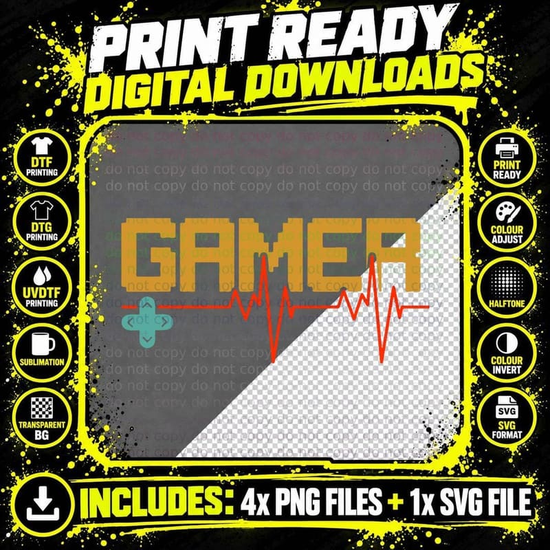 Mens Gamer Heartbeat Video Games Christmas Gaming Boys Png SVG Digital Bundle