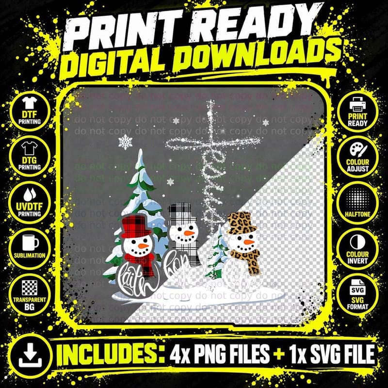 Merry Christmas Snowmen Faith Hope Love Christmas Png SVG Digital Bundle