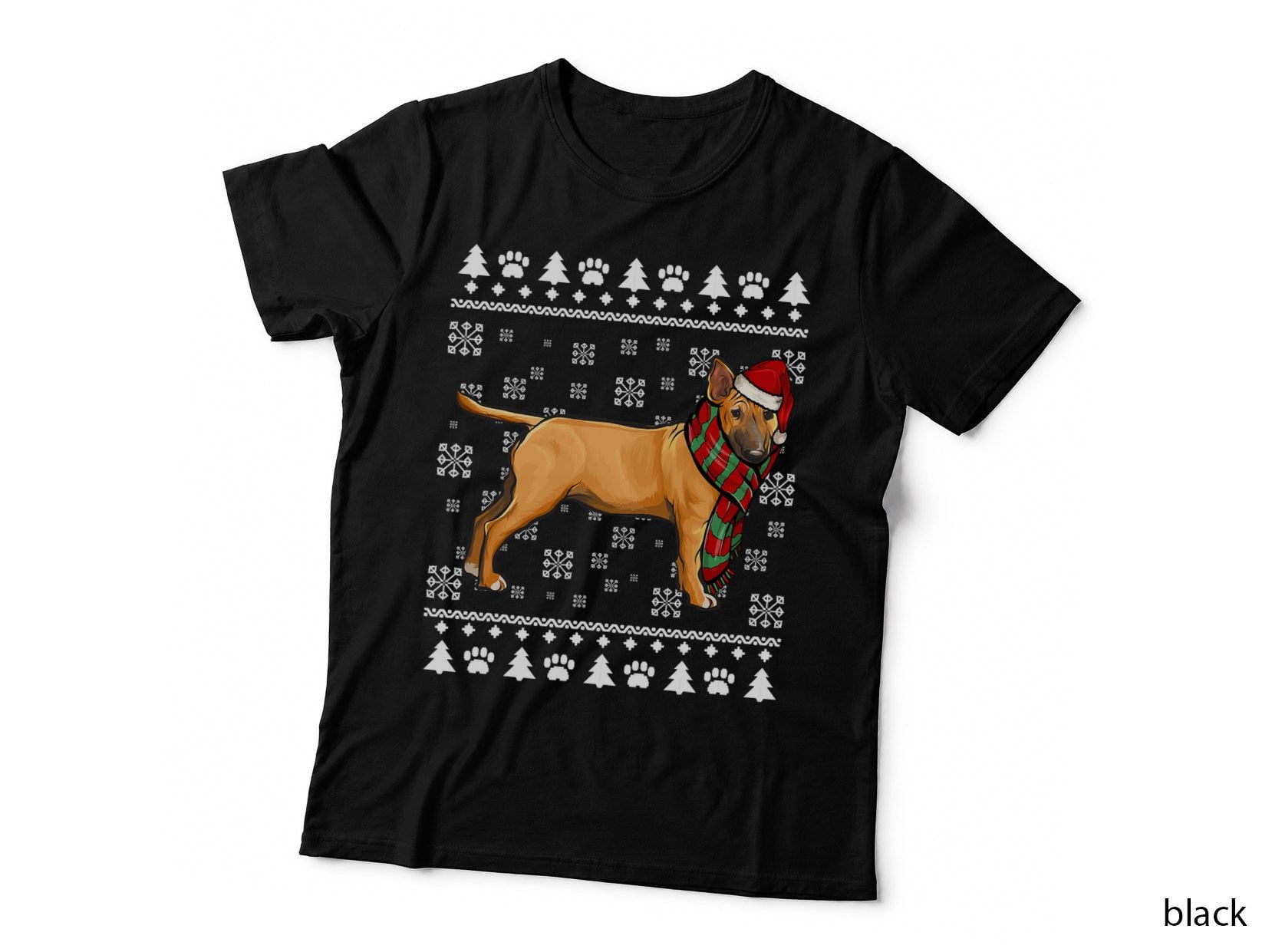Miniature Bull Terrier Dog Santa Hat Xmas Ugly Christmas T-Shirt