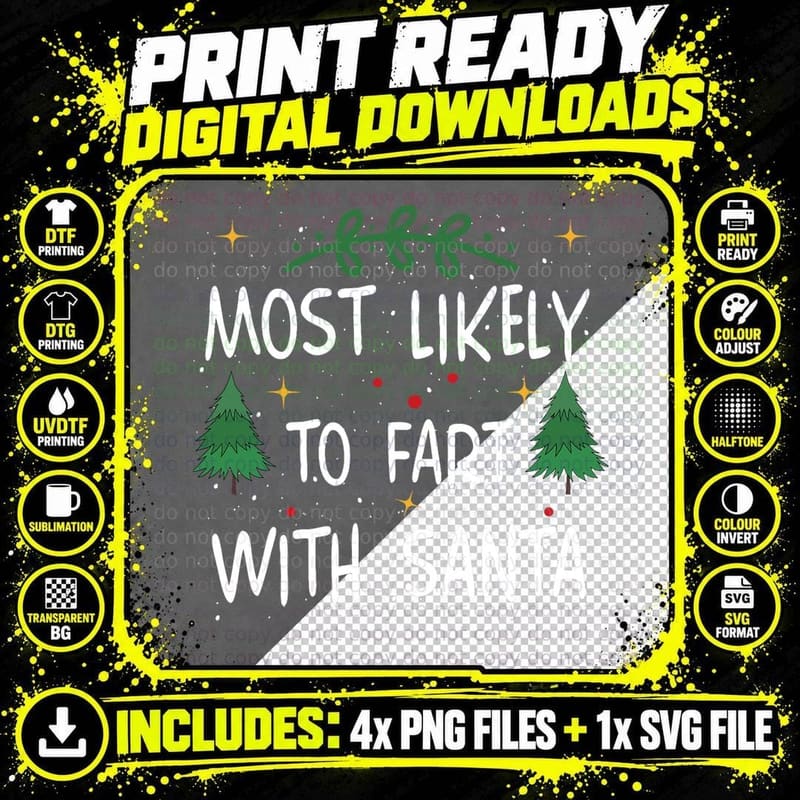 Most Likely to Fart with Santa Funny Drinking Christmas Png SVG Digital Bundle