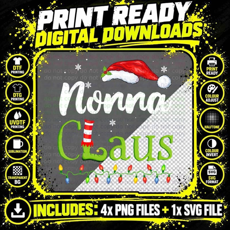 Nonna Claus Santa Grandma Funny Christmas Idea Gift Png SVG Digital Bundle