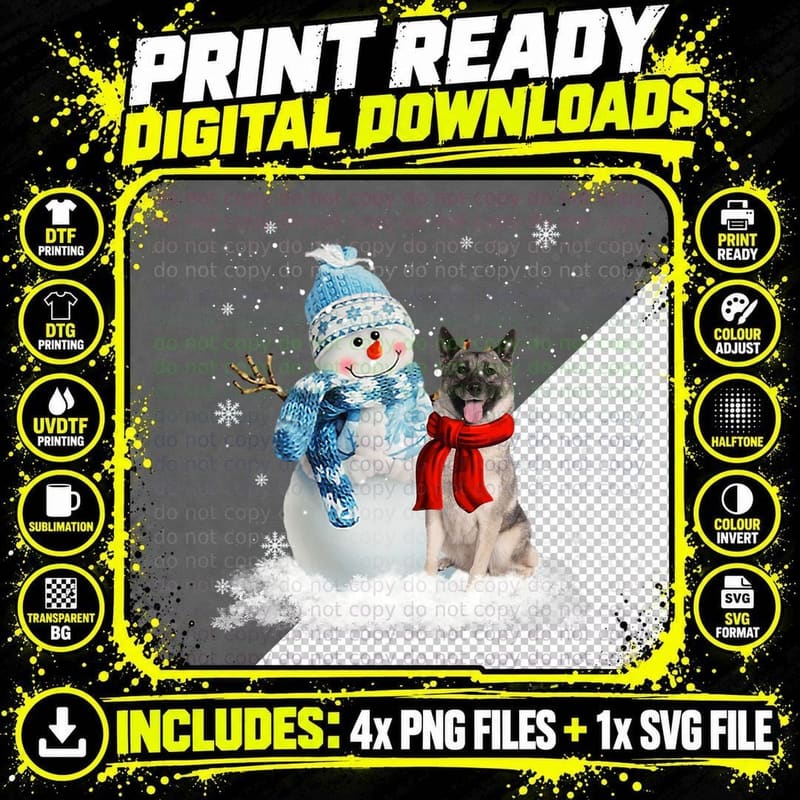 Norwegian Elkhound Dog Christmas Snowman Christmas Png SVG Digital Bundle