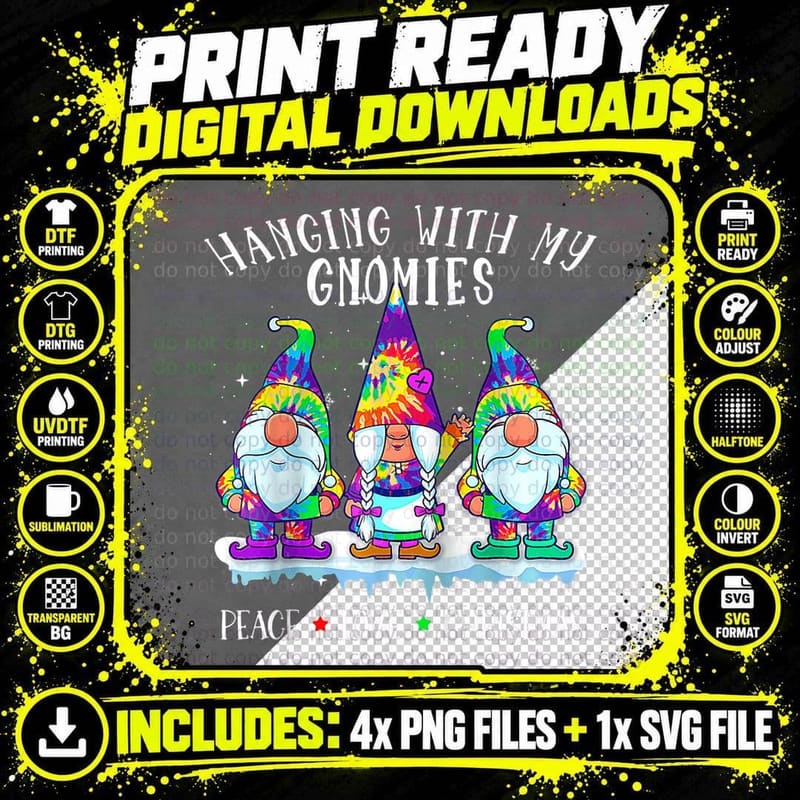 Peace Love Christmas Hanging with My Gnomies Hippie Tie Png SVG Digital Bundle