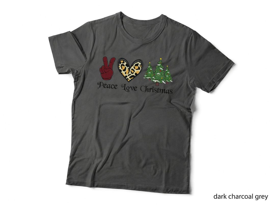 Peace Love Christmas Happy Christmas Trees Leopard Heart T-Shirt