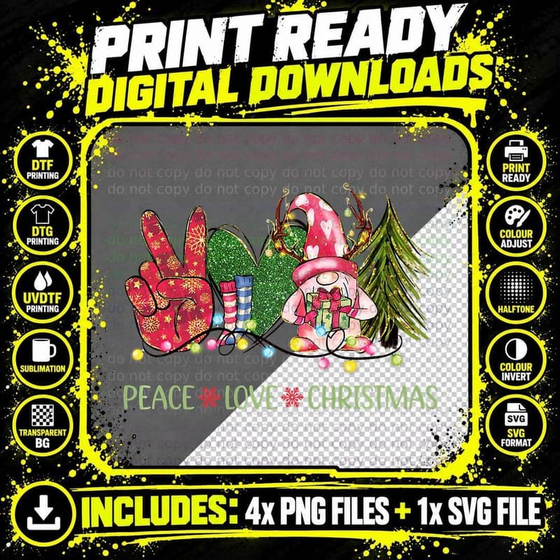 Peace Love Christmas Heart Funny Gnome Xmas Santa Png SVG Digital Bundle