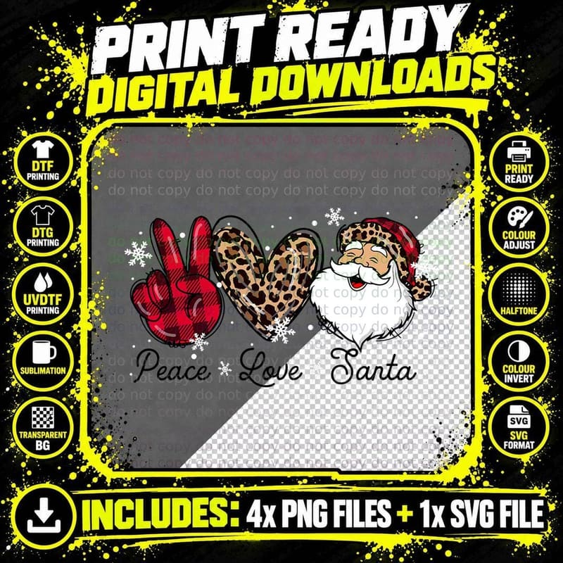 Peace Love Christmas Santa Leopard Women Girls Xmas Png SVG Digital Bundle