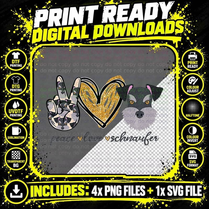 Peace Love Schnaufer Dog Christmas Schnauzer Mom Png SVG Digital Bundle