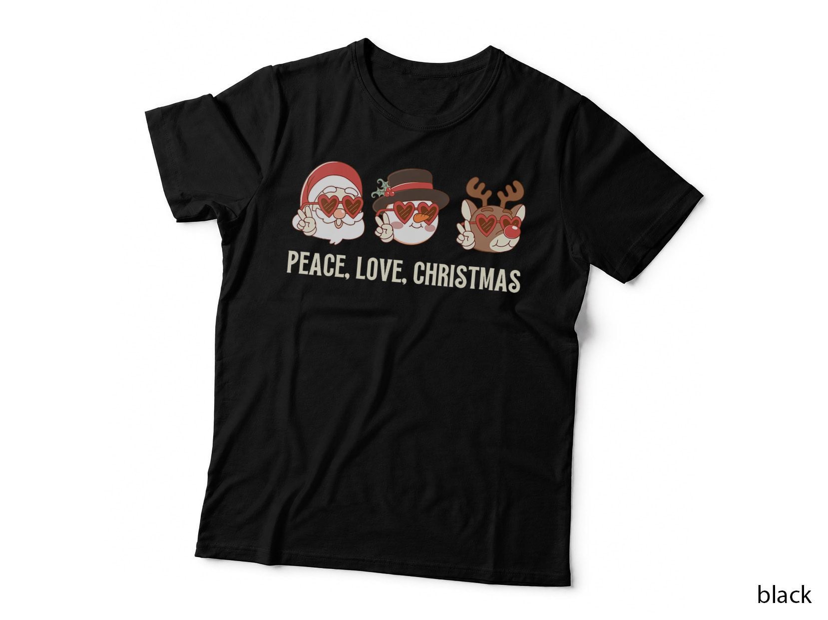 Peace, Love Christmas Retro Santa Reindeer Snowman, Festive Holiday T-Shirt